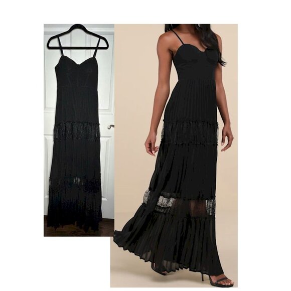 Lulus Dresses & Skirts - Lulus Stunning RSVP Black Pleated Lace Sleeveless Bustier Maxi Dress Small NWOT